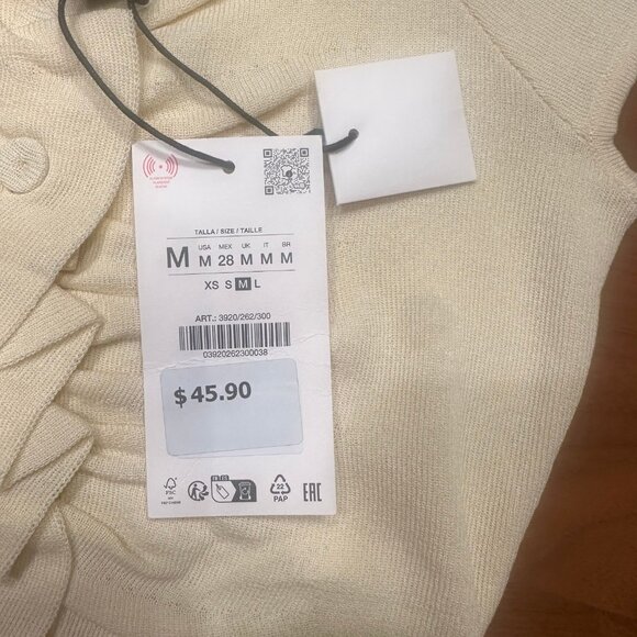 ZARA Pale Yellow Ruched Knit Button Top | M | NWT - Picture 9 of 9